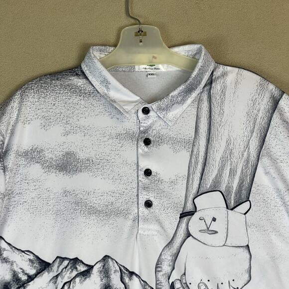 Valentino Dixon Polo Shirt Mens XXL White Graphic Print Golf Performance Stretch - Picture 2 of 9